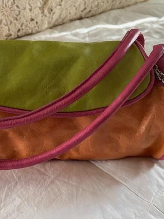 Claudia Firenze Handbags - Claudia Firenze Pink & Lime Leather Handbag made in Italy w/Charms/New Vintage
